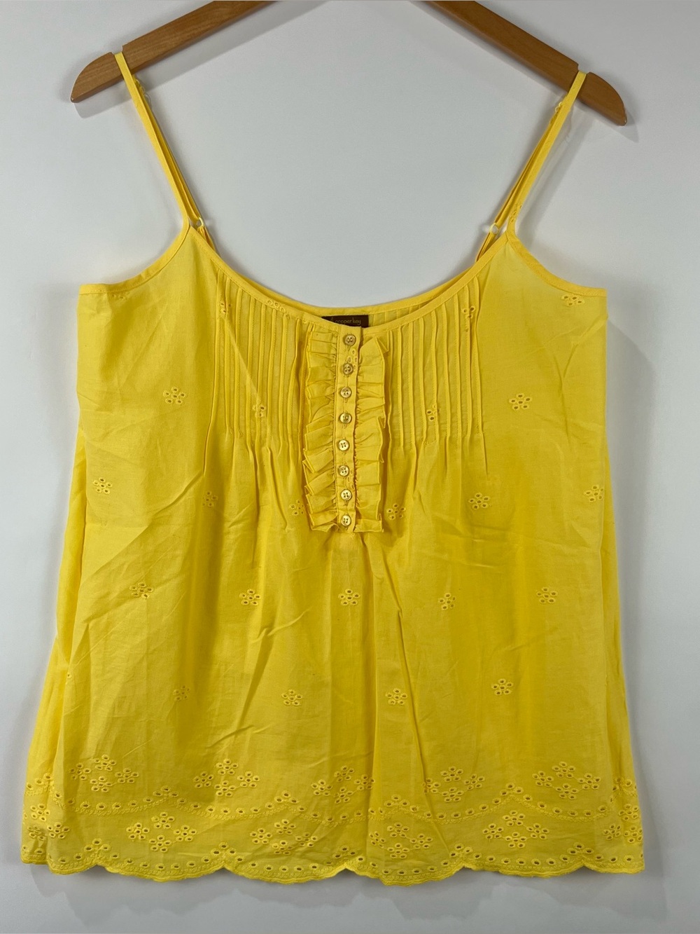 Copper Key 100% Cotton Eyelet Tank Top Pintuck Ruffle Adjustable Straps Medium
